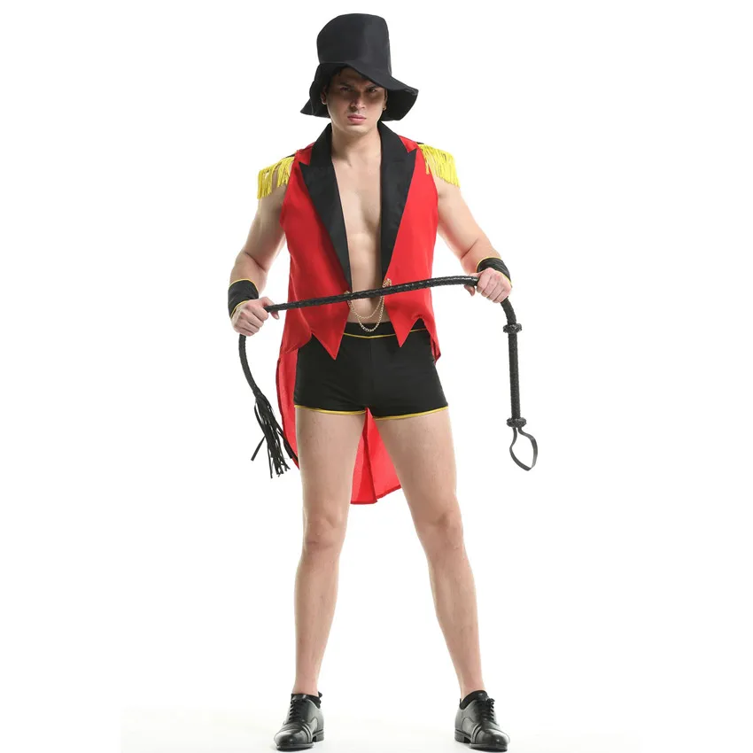 

Men Ringmaster Lion Tamer Costume Circus Trainer Magician Sexy Role Play Uniforms
