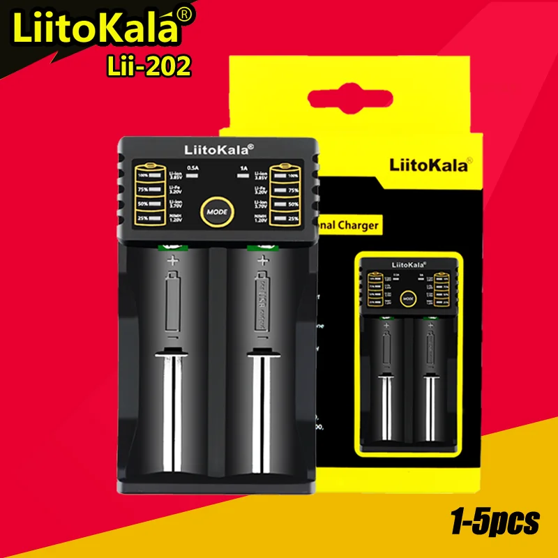 

1-5PCS LiitoKala Lii-202 18650 Charger 1.2V/3.7V/3.2V/3.85V 21700 20700 2665014500 16340 NiMH li-ion battery Smart charger