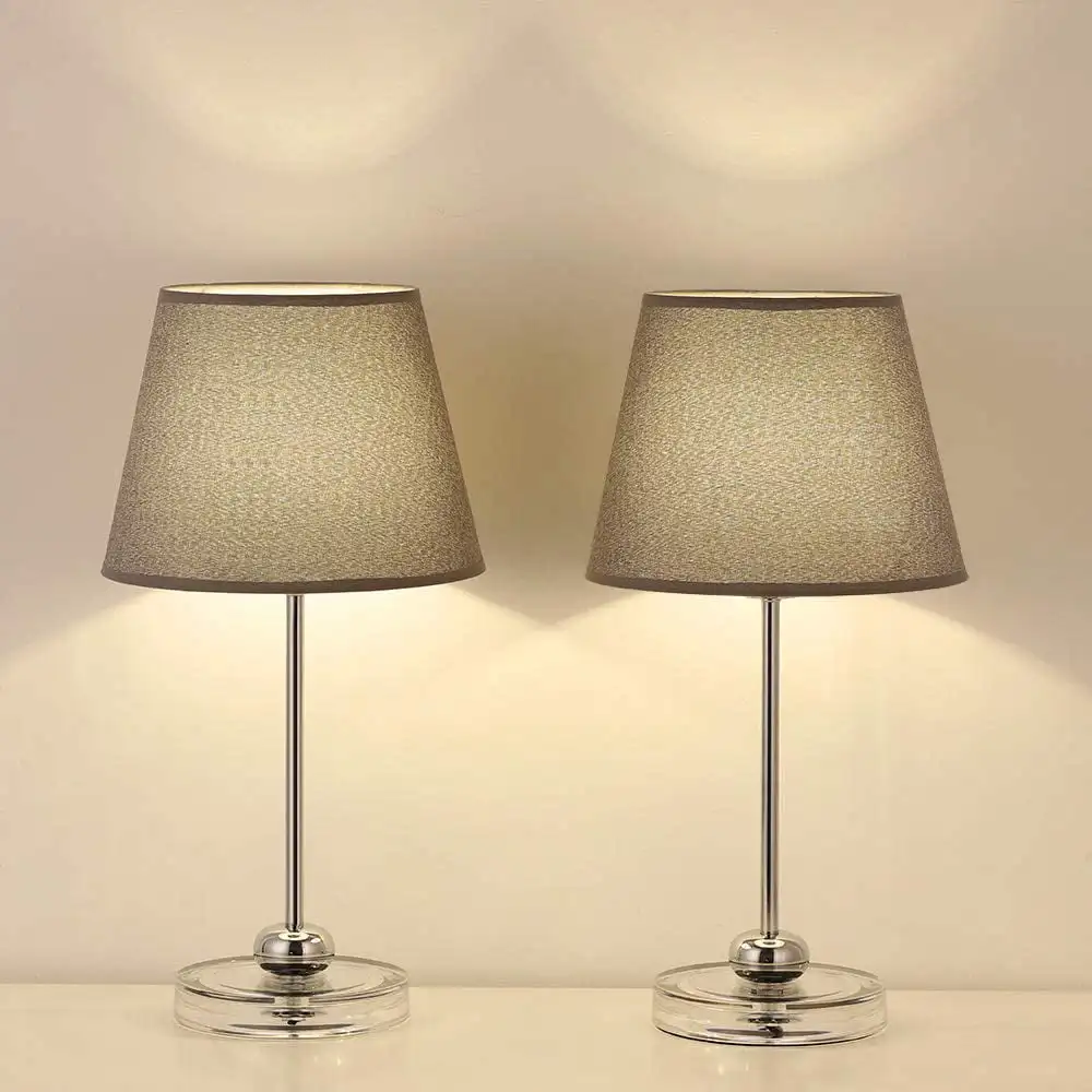 

Modern Silver Bedside Lamp with Acrylic Base Set of 2