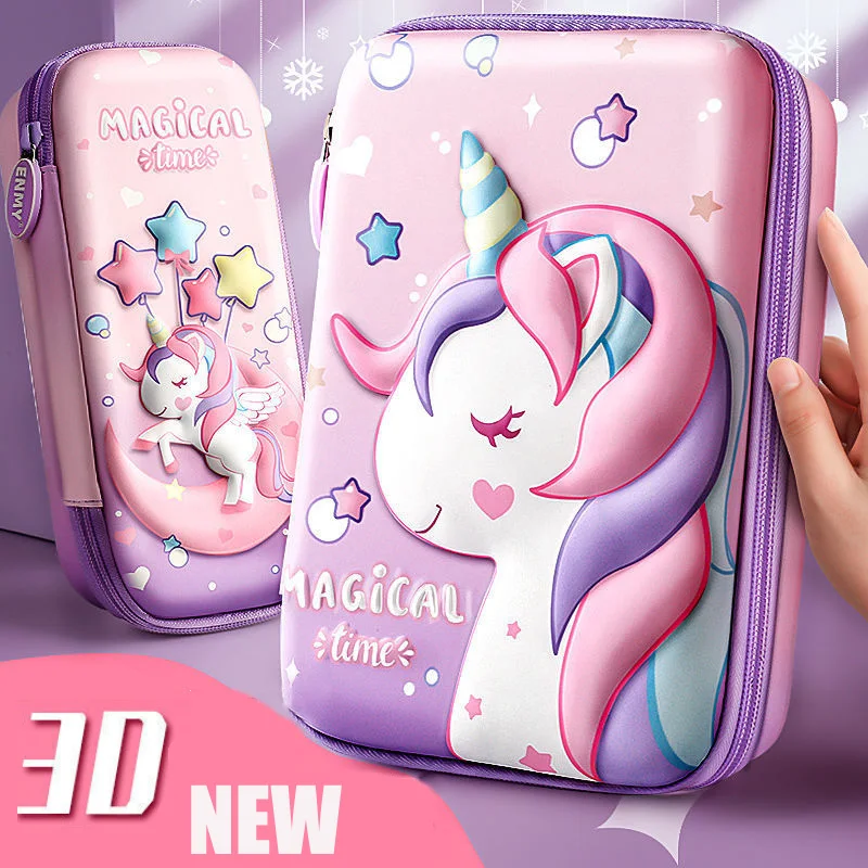 3D Creative Stationery Box Unicorn Cartoon Large Capacity Pencil Bag Primary and Secondary School Students Stationery Bag Girl