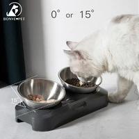 dual bowls pet water drinker for cats stainless steel bowl for cat feeder with holder food cat accessories