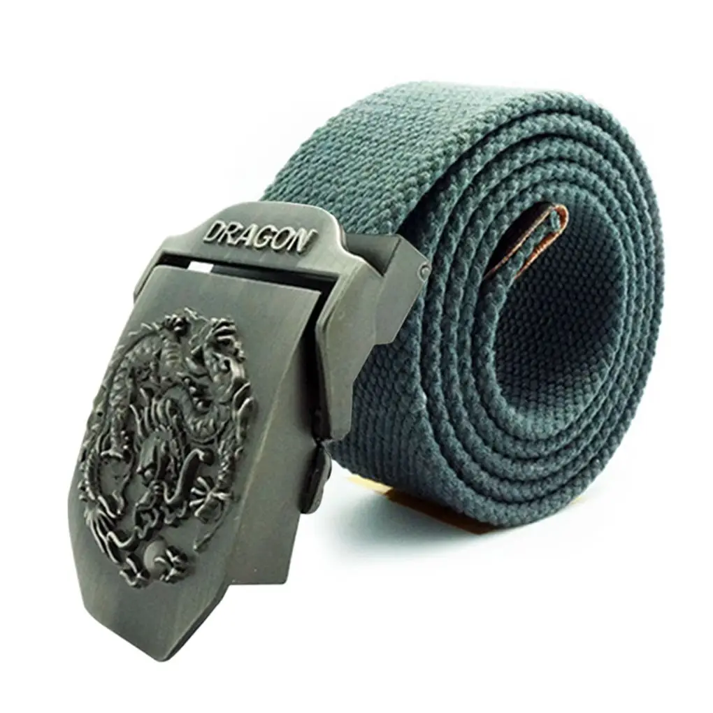 

Men and women thicken Canvas Strong Automatic Dragon Buckle Military Belt Casual Waistband