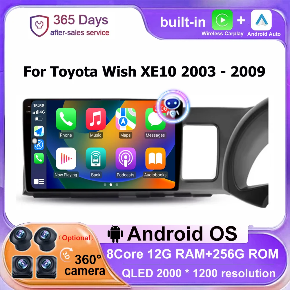 Беспроводной CarPlay Android Auto GPS для Toyota Wish XE10 2003-2009 автомобильный мультимедийный