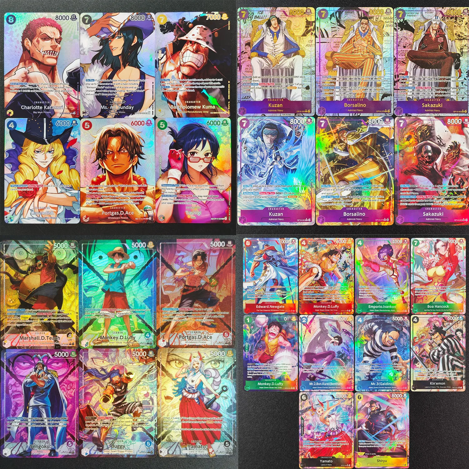 Фото Коллекционные игровые карты DIY Proxy One Piece OP-16 с Луффи, Эйсом, Ямато, Хэнкок, Саказуки, Катакури, Кума, Борсалино, все персонажи из аниме. №1