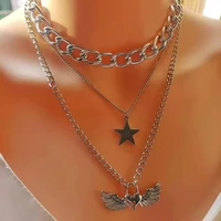 new product creative necklace personality exaggerated angel pendant double layer hip hop clavicle all match sweater chain gift