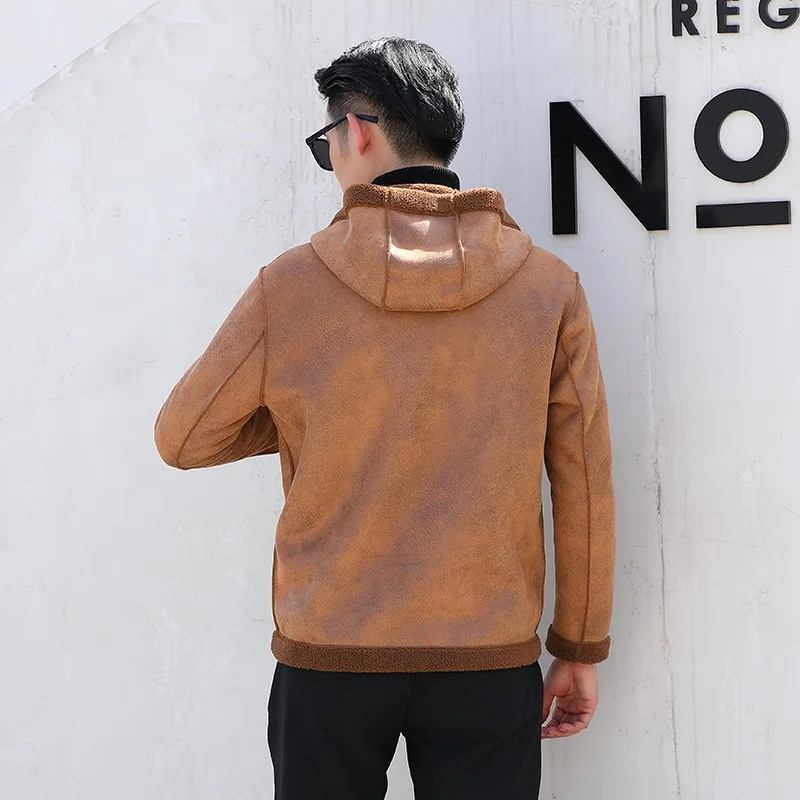 2022 Plush Thickened Faux Suede Hooded Jacket Imitation Leather Coat Fur Integrated Warm Jackets Couple Clothes Winter Coat Men