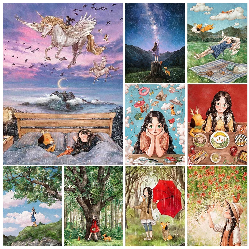 

5D DIY Diamond Painting Nature Scenery Unicorn Deer Girl Mosaic Rhinestone Embroidery Full Round Diamond Cross Stitch Home Gift