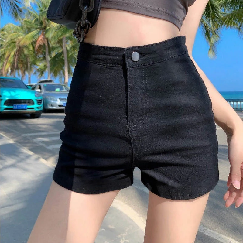 

Tight Fitting A Line Denim Shorts Summer High Waist Slim Spicy Girl Style Outer Wearing Buttocks Wrapp Straight Elastic Hot Pant