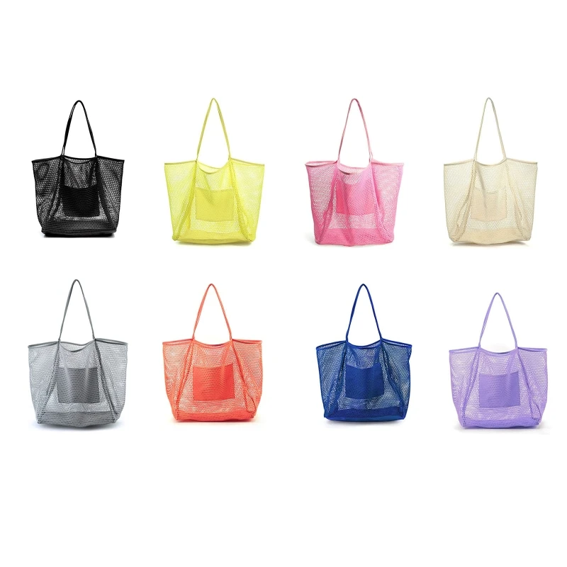 

Женская Повседневная сетчатая пляжная сумка-тоут, складная вместительная сумка для хранения одежды для плавания и продуктов, сумка на плеч...