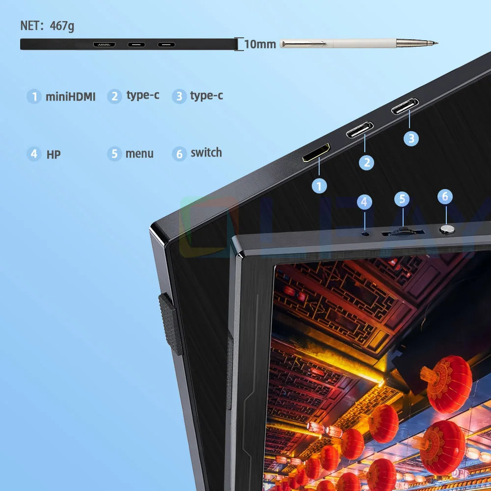 Портативный монитор 10 8 дюйма игровой компьютер типа c HDMI двойной динамик дисплей