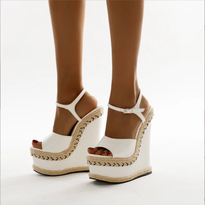 

Size 35-42 White Sandals for Women Summer Fashion Open Toe Ankle Buckle Strap Platform Wedge Heels Ladies Dress Shoes