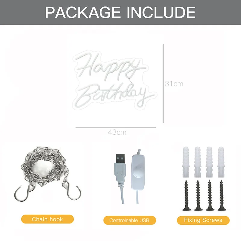 Неоновая светодиодная вывеска на день рождения для украшения стен с питанием от