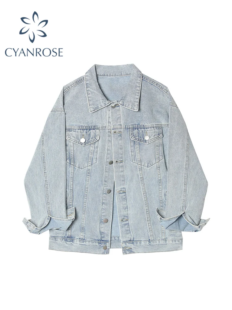 

Базовые куртки для женщин, винтажная простая Осенняя шикарная джинсовая куртка в корейском студенческом стиле для девушек, модная дамская ...