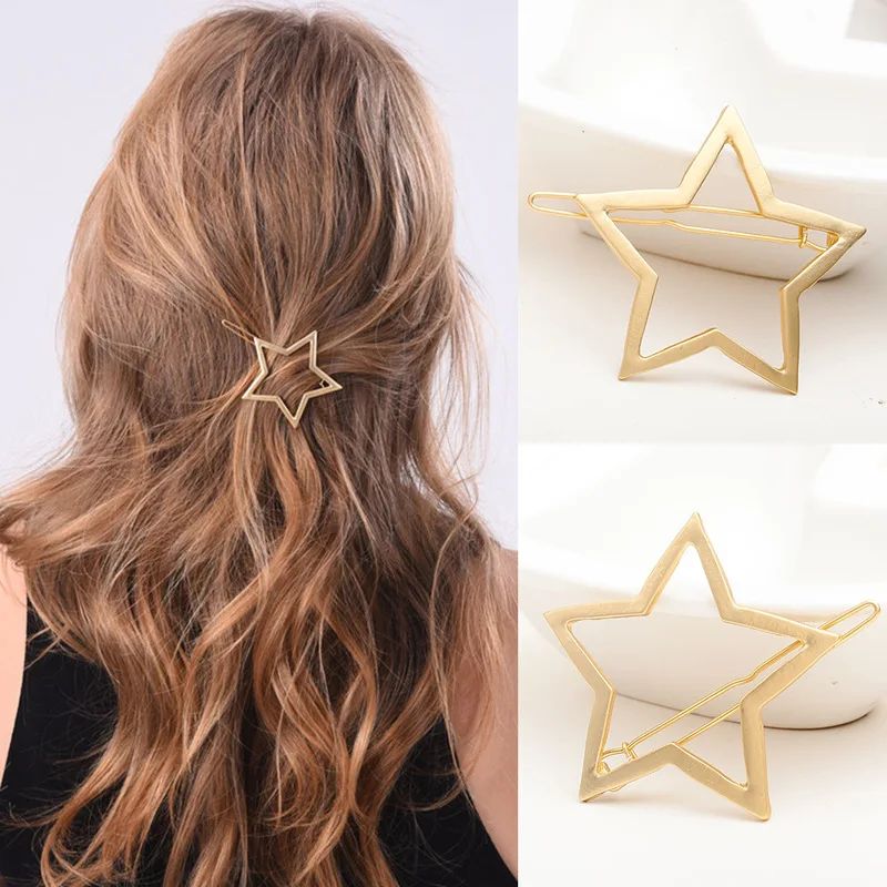 

Fashion Women Hairpins Girls Star Heart Circle Hair Clip Delicate Unicorn Hair Pin Hair Punk Hollow Out Triangle Styling Tools