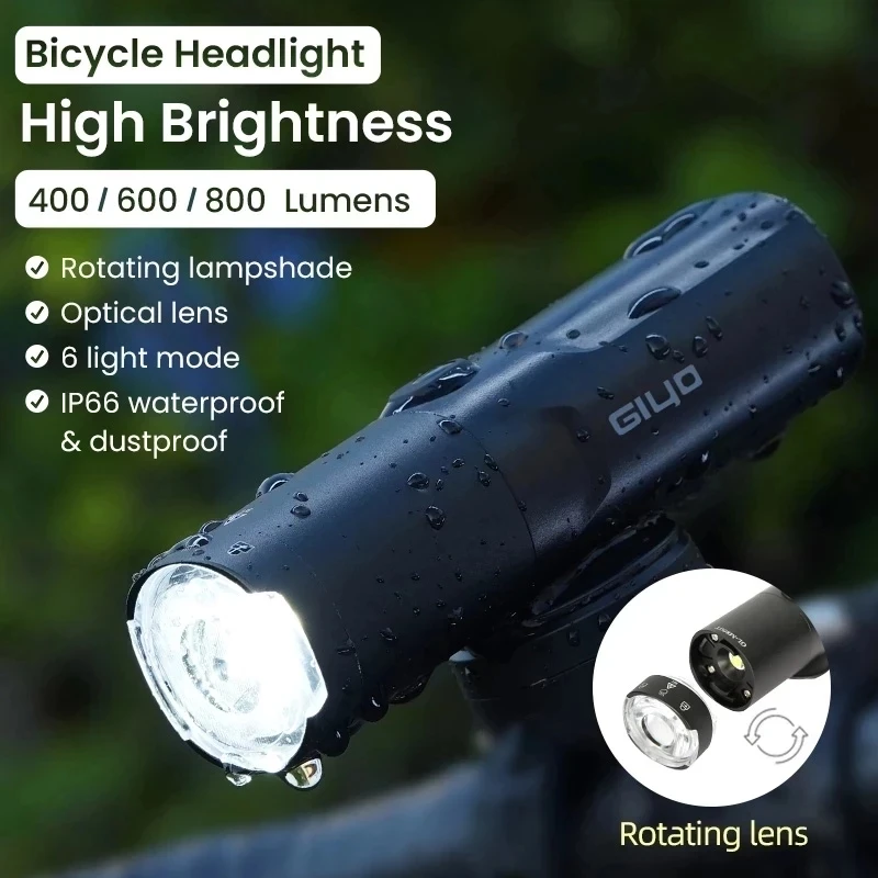 

Giyo 400-800LM велосипедный передний светильник USB Перезаряжаемый налобный фонарь MTB дорожный велосипедный вращающийся объектив водонепроницаемый Светодиодный светильник для вспышки