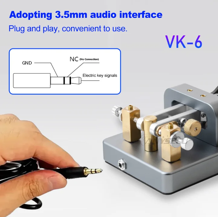 Фото Xiegu VK-6 Коротковолновый беспроводной автоматический электрический ключ CW Интерфейс 3,5 мм Коленный код Ключ радиопередачи Основание из алюминиевого сплава №3