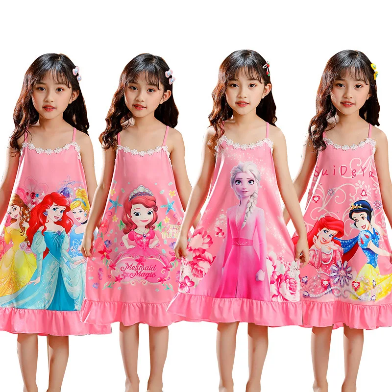 

Princess Suspender Dress Thin Baby Girls Vest Nightdress 2022 Summer New Cartoon Girls' Pajamas Home Clothes Princess Dress