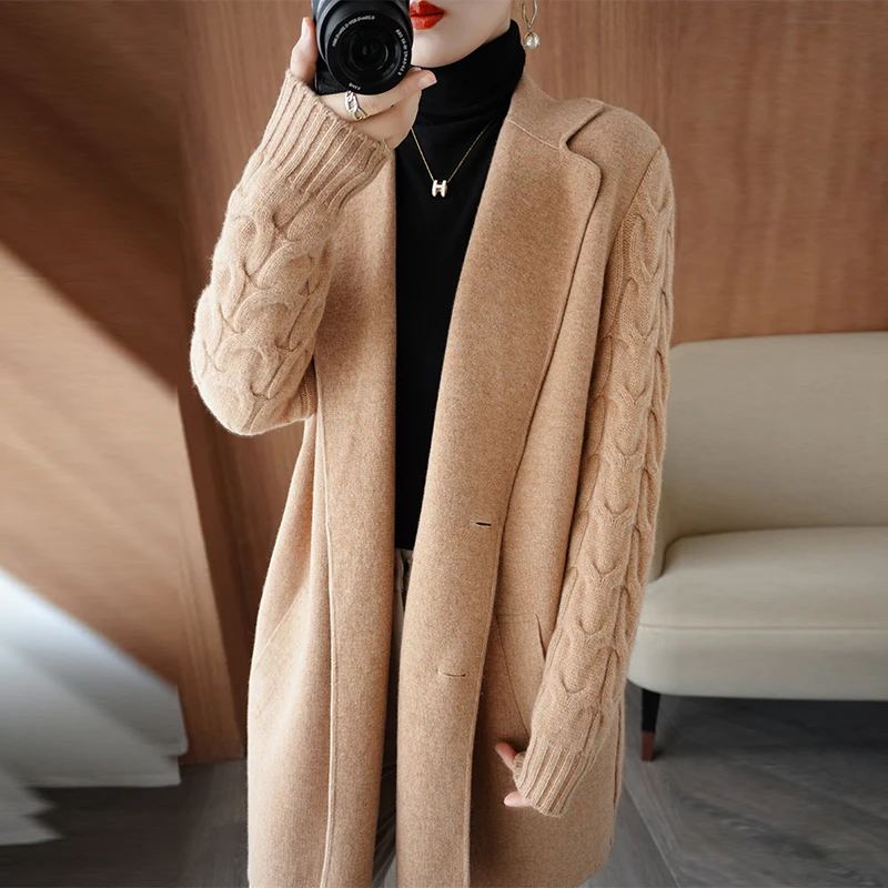 

Four Seasons Moze Autumn And Winter New 100% Pure Wool Knitted Women's Outerwear Cardigan Solid Fashion High End Coat Top