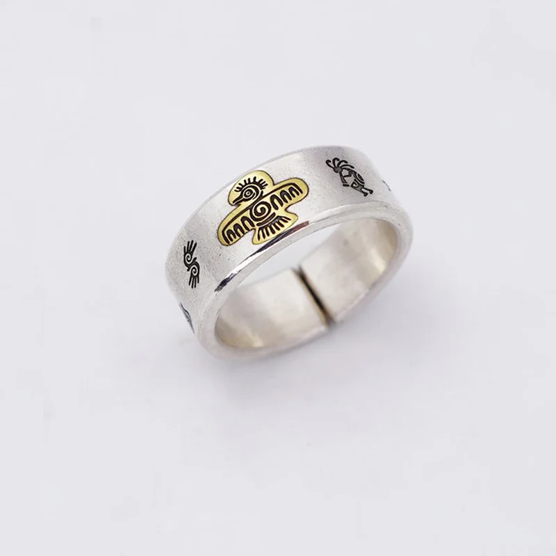 

New Vintage Gold Carving Indian Thunderbird Opening Rings For Women And Men Punk Fashion Jewelry Party Gift Retro Tow Tone Ring