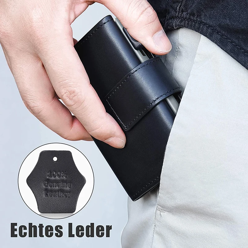 Credit Card Case Mini Wallet with Zip Coin Purse Men RFID Protection Genuine Leather Card  Wallet Small Aluminum Card Holder