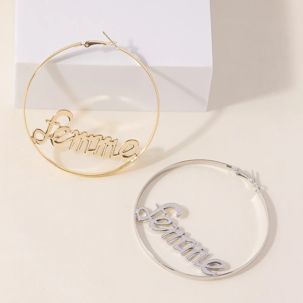 

Women's Fashion Creative Exaggerated Earrings Geometric Round Personality Business Earrings Fashion Letter Earrings Trendy 2022