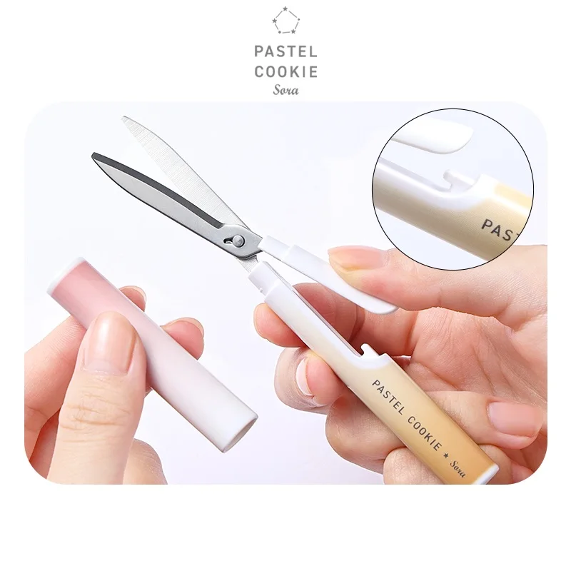 Kokuyo Pastel Cookie Folding Scissors Hitting Color Safe Portable Pen Cutter for Paper Diary Office School A7271 images - 6