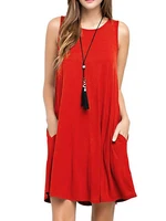 sexy sleeveless red summer clothes women pockets pleated mini tank dress solid fit flare casual dress femme vestidos
