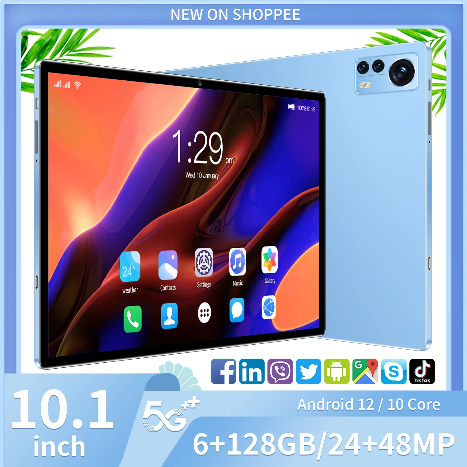 New 10.1 Inch Tablets Android 12  Octa Core Phone Call Google Play 6GB RAM 128GB ROM Tablet Pc WiFi Bluetooth Type-C