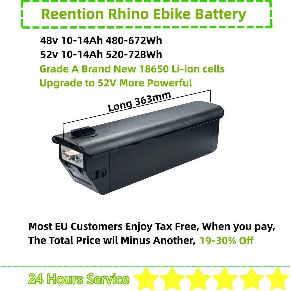 

Reention Rhino Ebike Battery 48V 10Ah 10.4Ah 13Ah 14Ah 15Ah 52V 14Ah for Himo C26 Gio Storm LIGHTNING Ride1Up 700 Series Battery