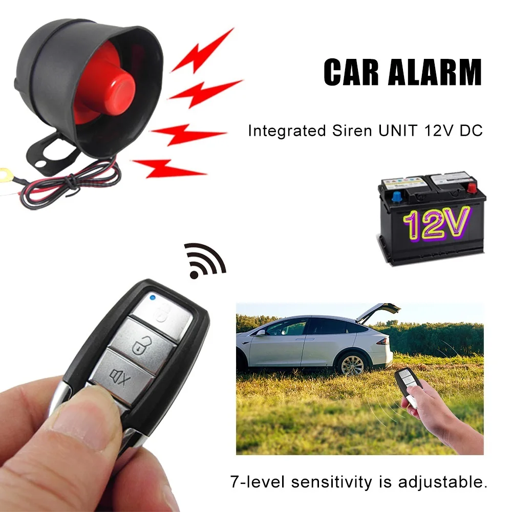 

12V Car Security System Horn Siren Alarm with 2 Remote Controls Anti-Theft One-Way Automotive Alarm System Burglar Protection