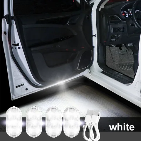 4 шт. беспроводной светодиодный USB-светильник для двери автомобиля, светодиодный внутренний светильник для двери, магнитная сигнальная лампа для предотвращения столкновений