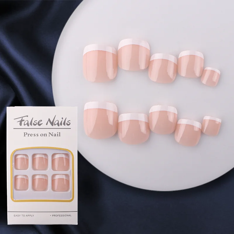 

24Pcs/Box Toe White Nail Tips French Style Toenail Square Acrylic Nail Kits Foot Tip False Press on Nail Fake Nails with Glue