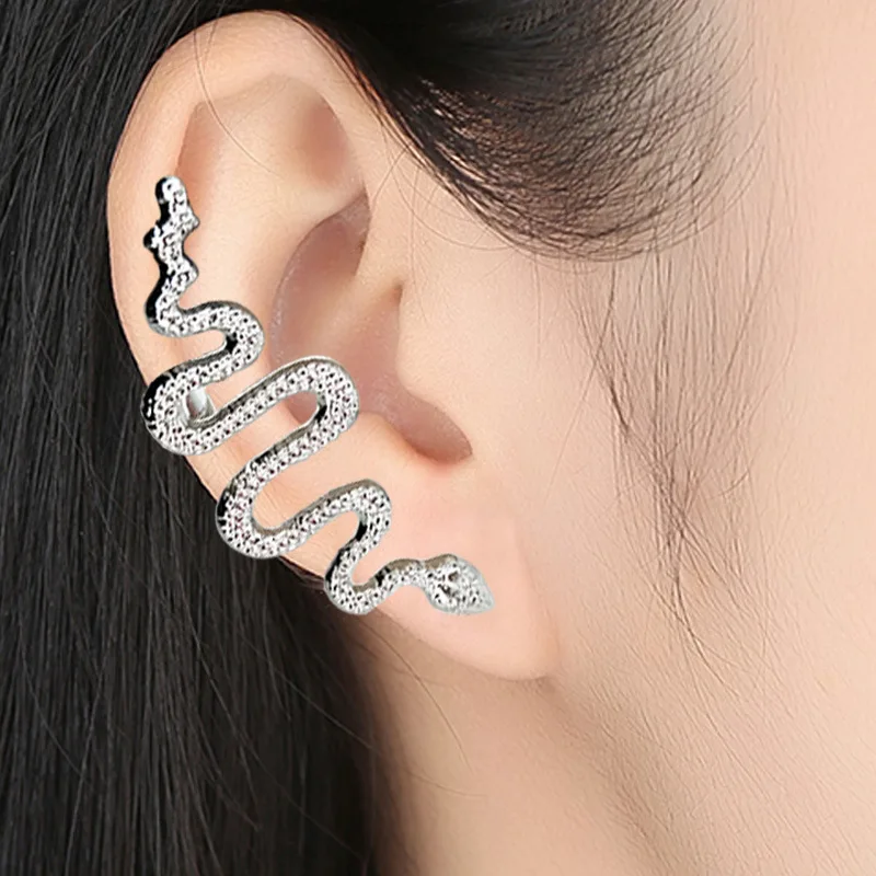 

New Goth Gold Silver Plated Snake Shape Zircon Clip Earrings For Women Men Vintage Punk Geometric Animal Earrings Party Jewelry