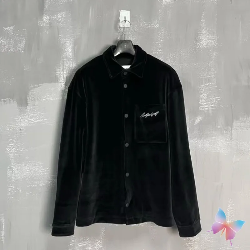 

23FW Askyurself Jacket High Street Embroidered Letter Logo Velvet Pocket Shirt Black Breasted Cardigan Jacket Jackets Men Women