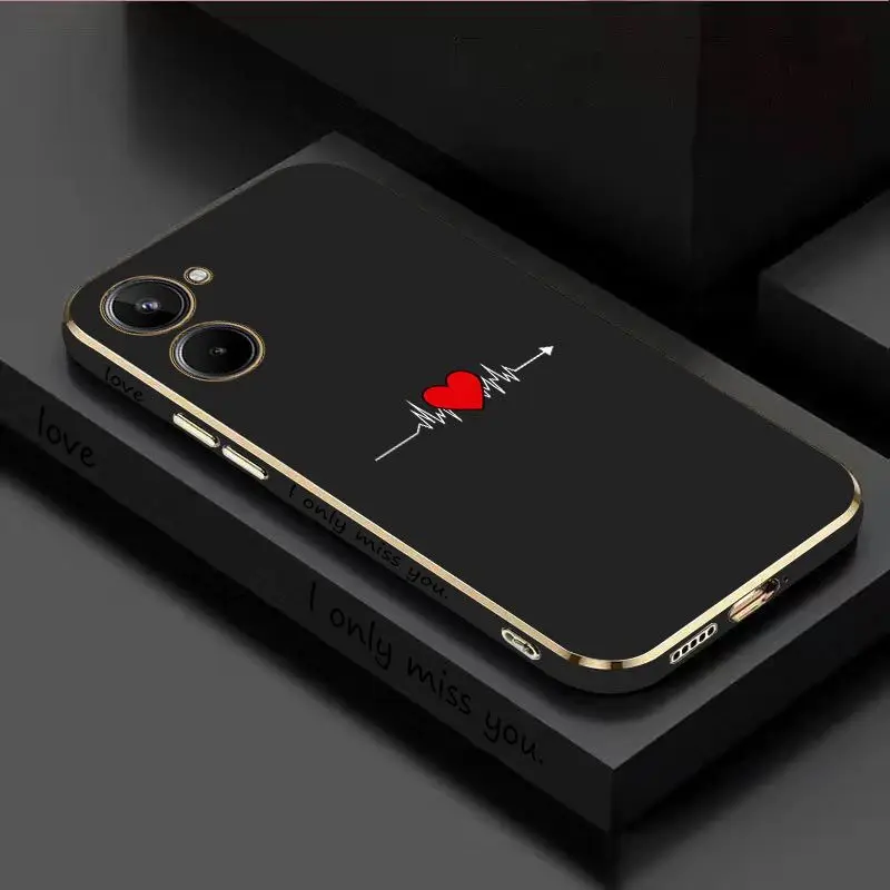 

Heartbeat Luxury Plating Phone Case For OPPO Realme 10 9 9i 8 8i 7 7i 6 Pro Plus C35 C30 C31 C25 C25S C20 C21Y Cover