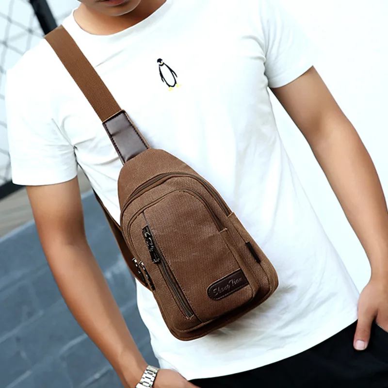 Vintage Canvas Men's Chest Bag Casual Sports Crossbody Bag Male Shoulder Bag Multifunction Man Sling Bag