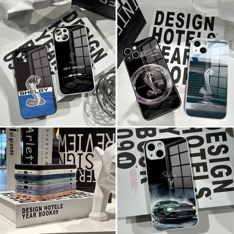 

Брендовый автомобильный чехол для телефона Ford Shelby 2023 для IPhone 14Pro 13 11 12 XR XS MAX 7/8 X Plus 13 черно-белые стеклянные Чехлы для пар