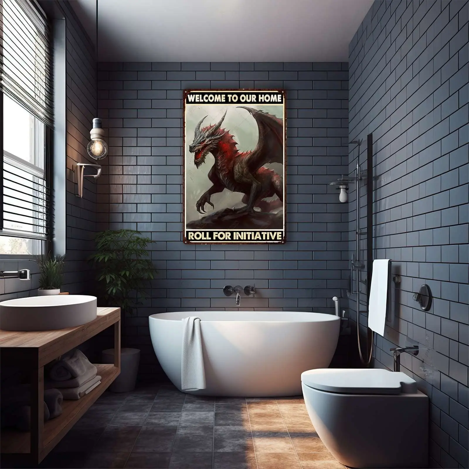FLFGIDD Оловянная табличка Дракон Добро пожаловать в ваш дом рулон для гостиной