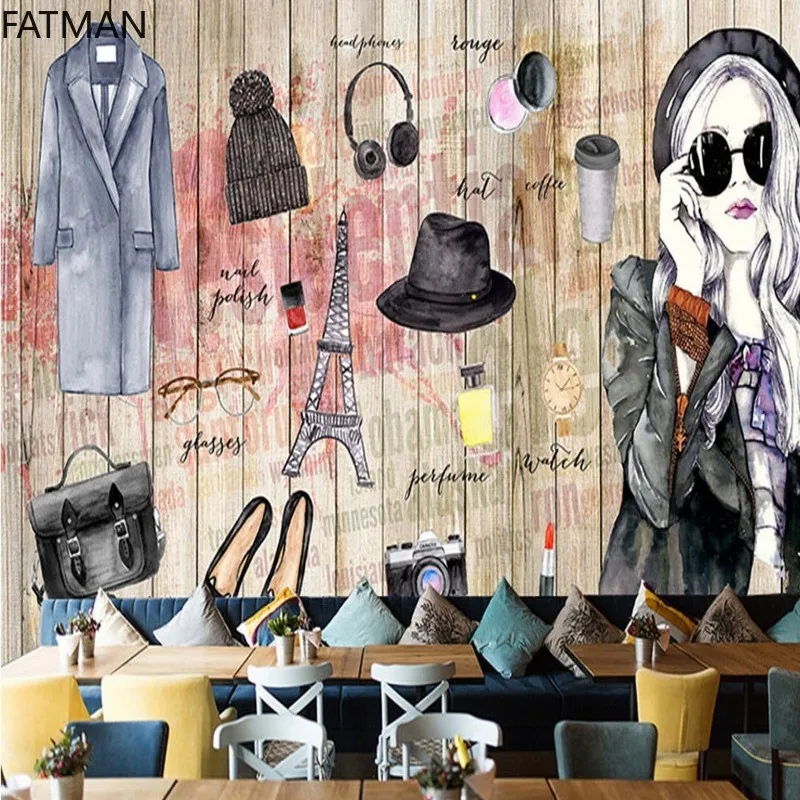 

FATMAN пользовательские 3D наклейки на стену обои граффити ретро ностальгическая красота фон роспись магазин одежды Декор настенная ткань Пря...