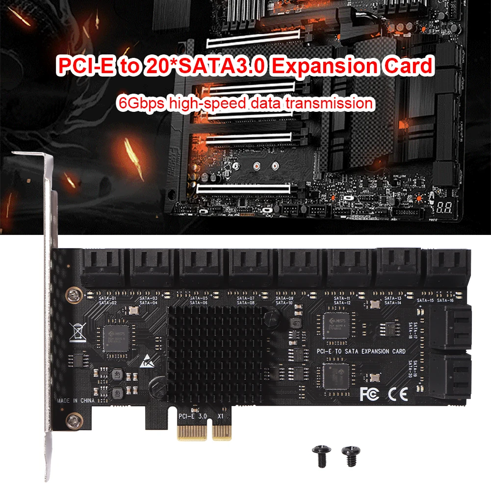 

PCI-Express to SATA3.0 Expansion Card Adapter 6/12/16/20 Port 6Gbps High-speed Expansion Transmission Card w/ PCI-E X4 X8 X16