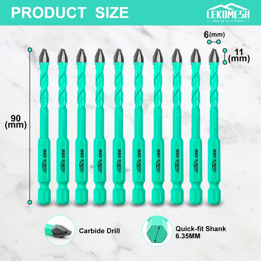 LEKOMESH 10 шт. 6-10 мм набор сверл быстросъемный хвостовик с твердосплавным наконечником кольцевая пила для сверления дерева, кладки, бетона, керамической плитки