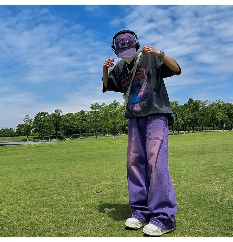 New Purple High Waist Jeans Vintage Washed Men Women Jeans Y2K Loose Casual Street Hip Hop Straight Women Pants 2022 New