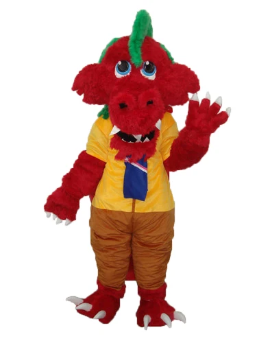 

New Adult Character Long Wool Red Dragon Mascot Costume Halloween Christmas Dress Full Body Props Outfit Mascot Costume