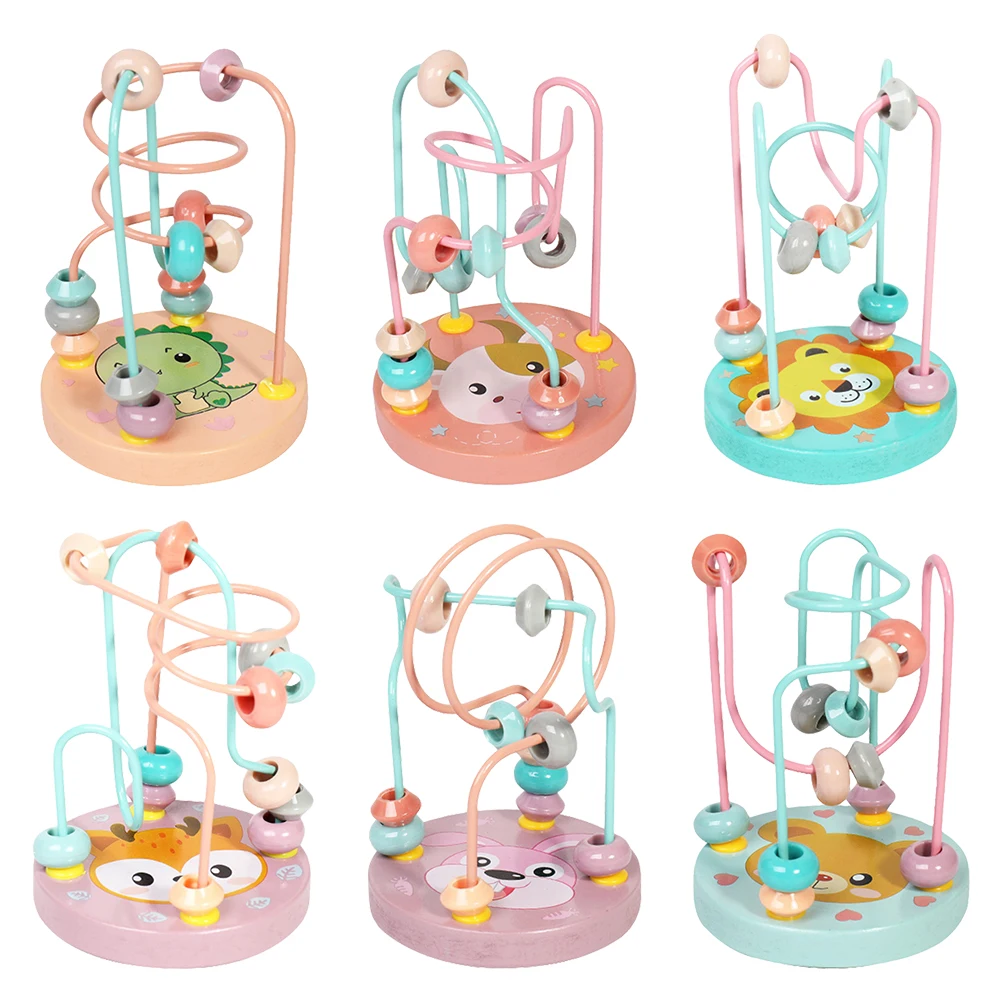 

Прочный деревянный лабиринт с кругами и бусинами, американские горки, игрушка-пазл без бусин, развивающая игрушка-Abacus с раздвижными бусинам...