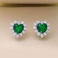 2021 new s925 silver earrings fresh love emerald 88 heart shaped earrings 5a zircon jewelry ladies