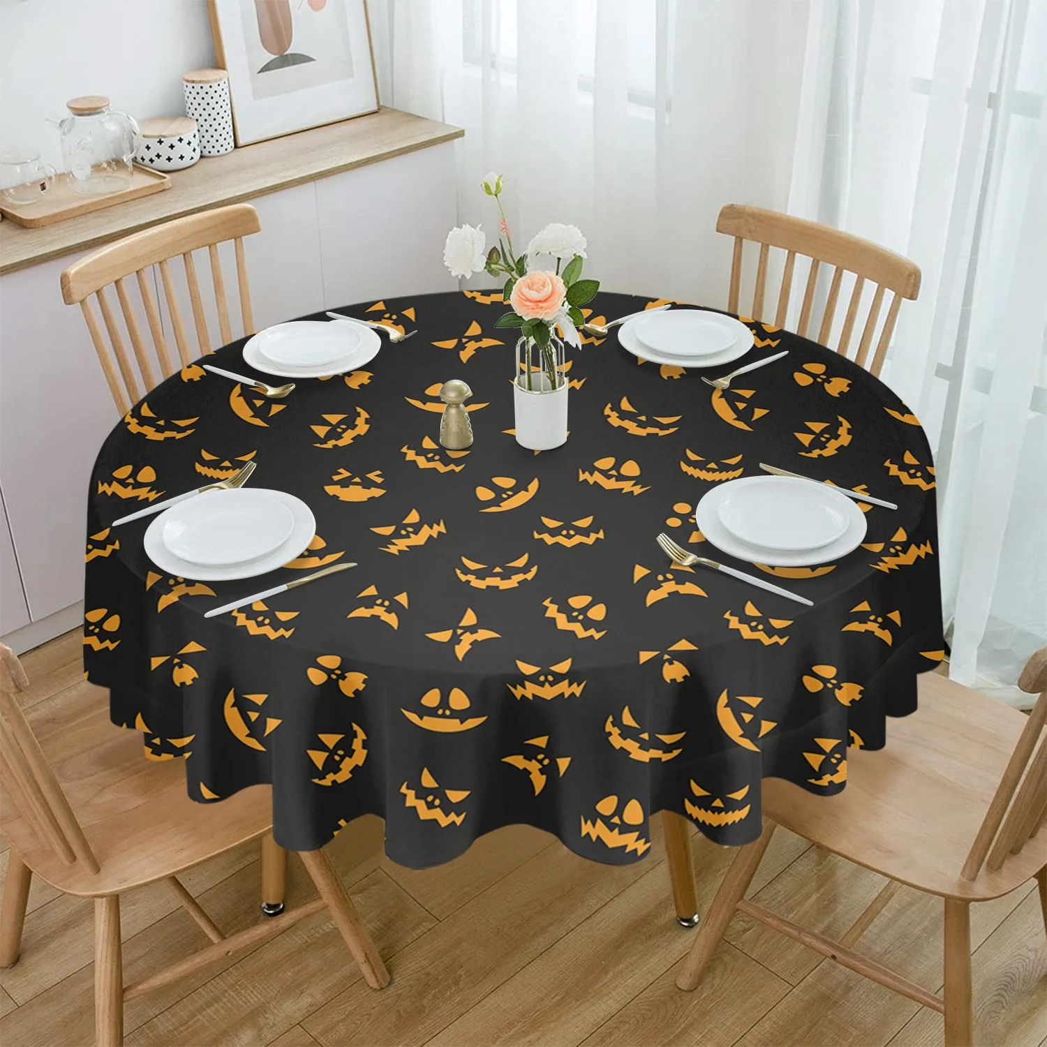 

Круглая скатерть в виде тыквы на Хэллоуин, водонепроницаемая скатерть на стол для свадебной вечеринки, праздничная скатерть для обеденного стола