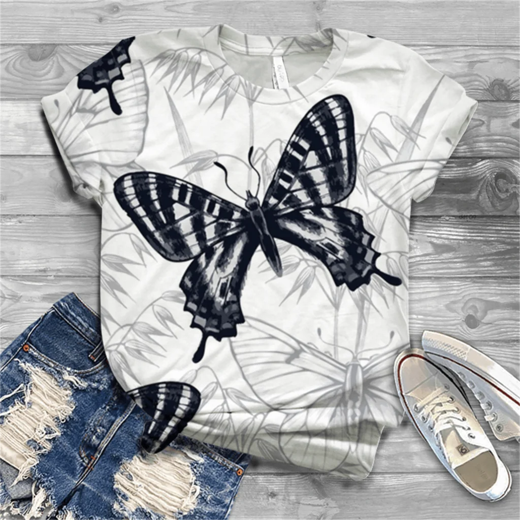 

Hip Hop Oversized T-shirt 2022 Streetwear Harajuku Color Butterfly T-shirt Short Sleeve Pure Cotton Loose Hip Hop T-shirt XL