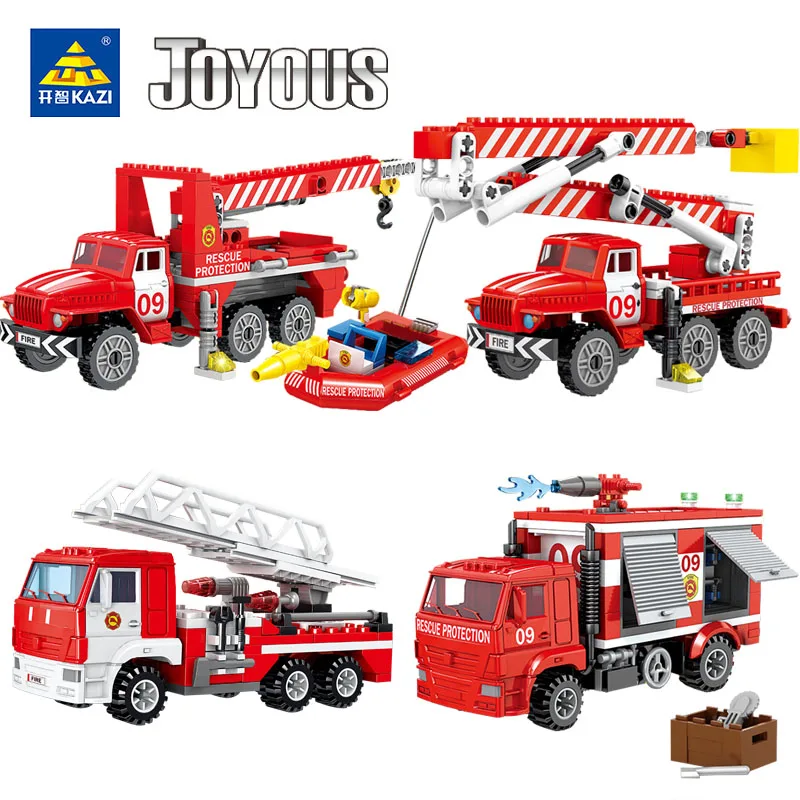 

City Fire Fighting Series Building Blocks Ascending Platform Rescue Ladder Fire Truck Firemen Figures Bricks Toys Sets Kids Gift