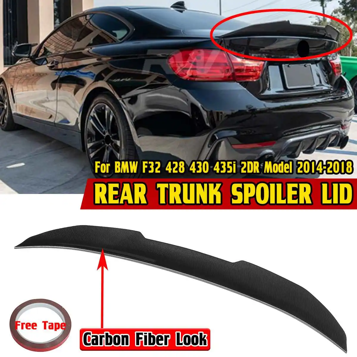 

Glossy Black/Carbon Fiber Look Car Rear Trunk Boot Lip Spoiler Wing Lip PSM Style For BMW F32 428 430 435i 2DR Model 2014-2018