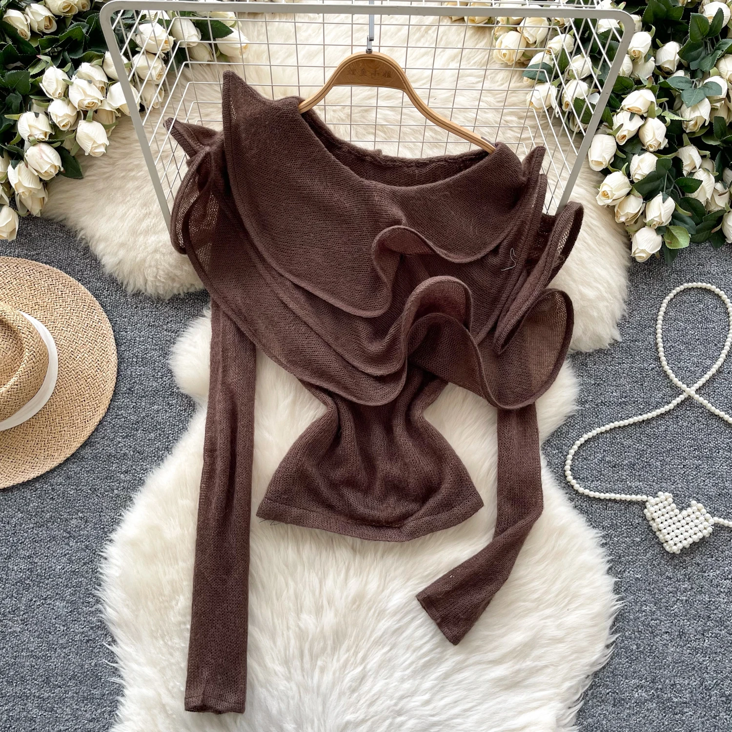 Hotsweet диагональный воротник с открытыми плечами элегантный шикарный вязаный